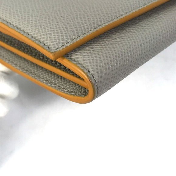 BVLGARI Bulgari Bulgari Logo clip Two fold Folded wallet Leather Gray x Yellow - Picture 12 of 16